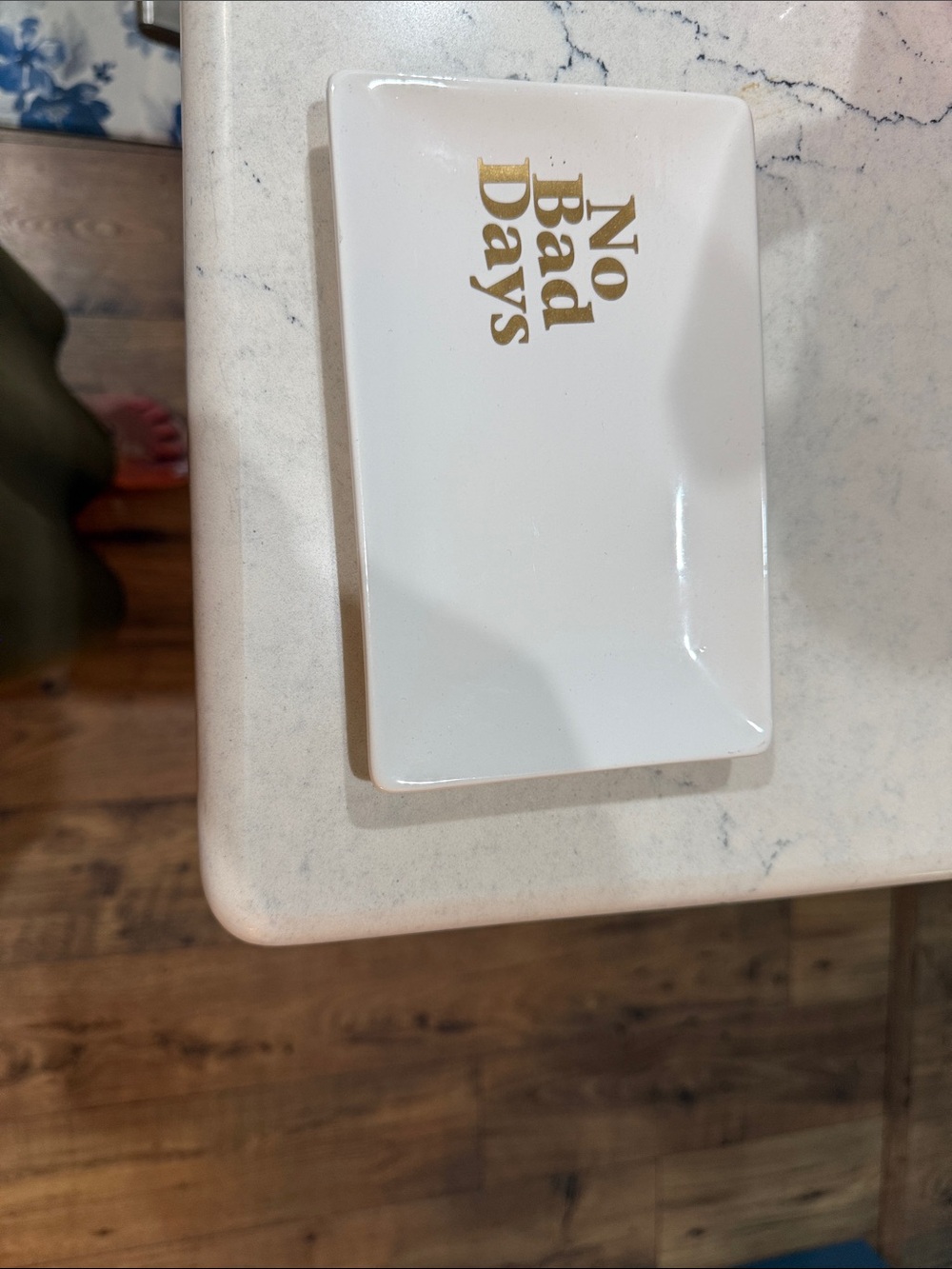 No Bad Days White Ceramic Catchall Tray with Gold Lettering
